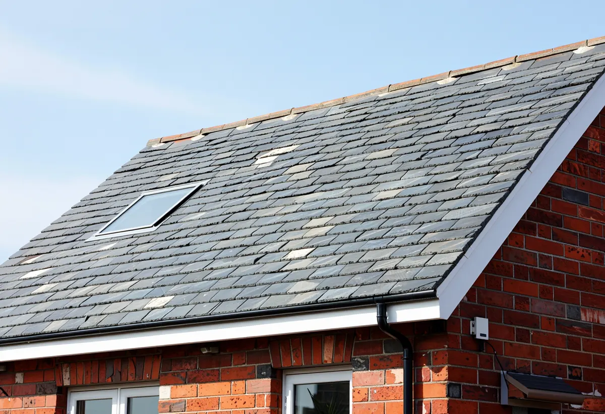 A finished natural slate roof on a red brick Dublin semi detached house