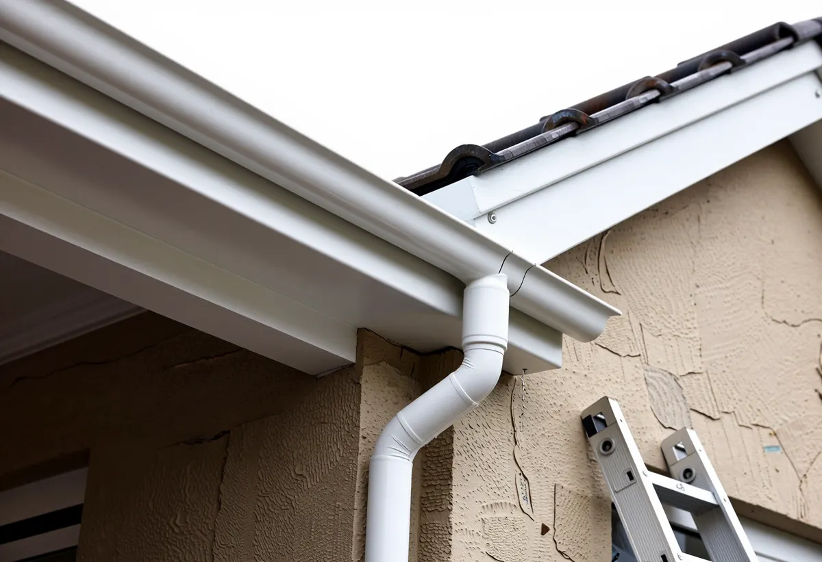 Newly fitted white uPVC gutters, fascia and soffit on a Dublin house